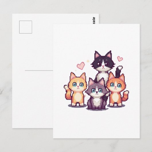 Carte Postale Chatons Colorés Pixelisés Blanc (Devant / Derrière)