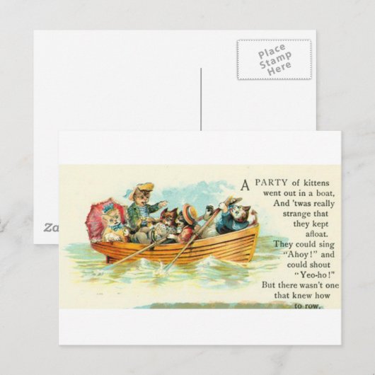 Carte Postale Chatons dans un bateau de rangée (Devant / Derrière)