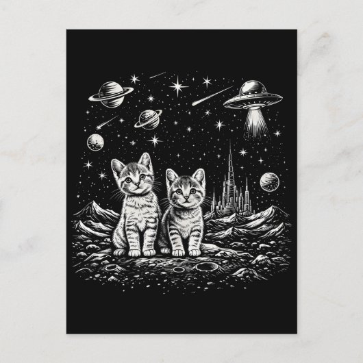 Carte Postale Chatons de l'espace Chats dans le Cosmos (Devant)