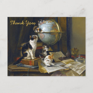 Carte Postale Chatons de mère vintage Globe terrestre Merci