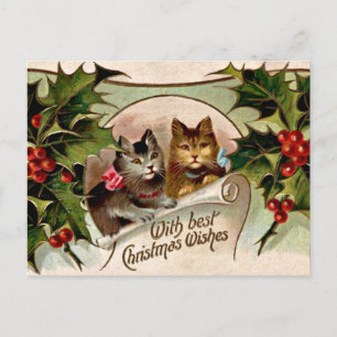 Carte Postale Chatons de Noël "Avec les meilleurs voeux de Noël"