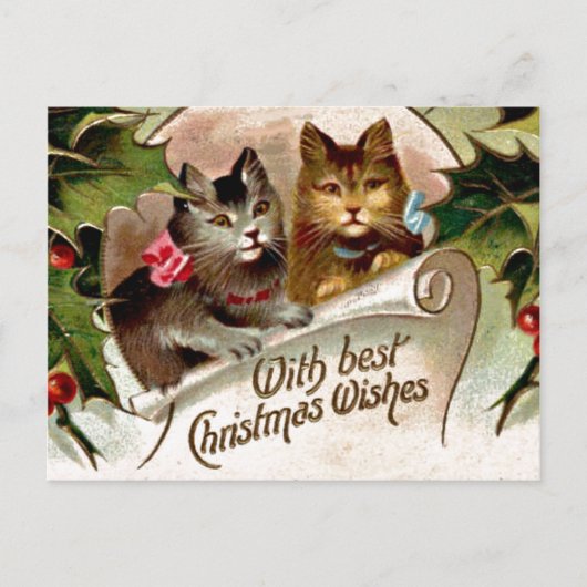 Carte Postale Chatons de Noël, illustration vintage, (Devant)