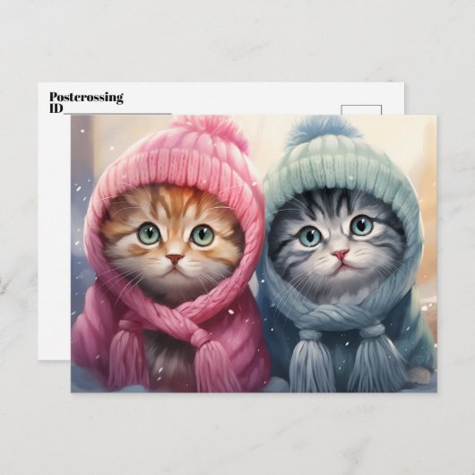 Carte Postale Chatons d'hiver en Casquette nus (Devant / Derrière)