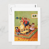 Carte Postale Chatons jouant avec un cheval en bois, Louis Wain (Devant / Derrière)