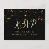 Carte Postale Chatoyant Sparkles Gold & Black Wedding RSVP (Devant)