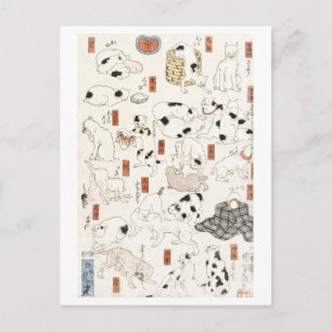 Carte Postale Chats (1847-1850) vintage gravure sur bois japonai