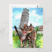 Carte Postale Chats à la tour de Pise (Devant / Derrière)