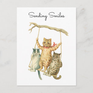 Carte Postale Chats à l'aquarelle vintage sur une balançoire env