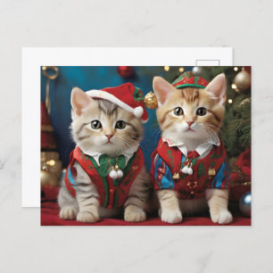 Carte Postale Chats adorables à Santa Hats Festive
