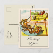 Carte Postale Chats amusants rétro Jouer sur la neige penser de  (Devant / Derrière)