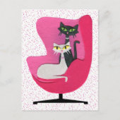 Carte Postale Chats atomiques noir et blanc Points polka rose Ch (Devant)