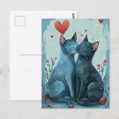 Carte Postale Chats Bleus Russes Saint Valentin (Devant / Derrière)