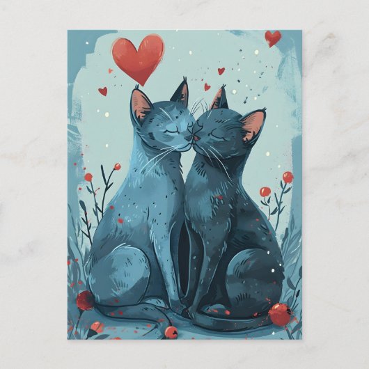 Carte Postale Chats Bleus Russes Saint Valentin (Devant)
