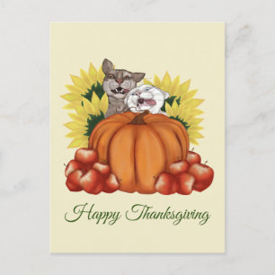 Carte Postale Chats bons thanksgivings avec Citrouille et tourne