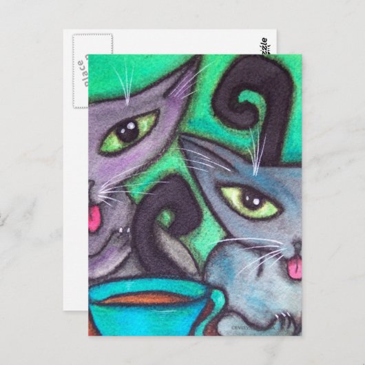 CARTE POSTALE CHATS CAFE (Devant / Derrière)