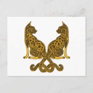 Carte Postale chats celtiques 6 bronze or
