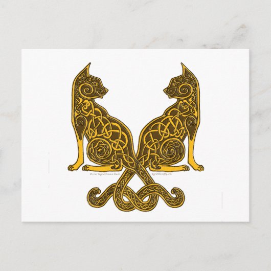 Carte Postale chats celtiques 6 bronze or (Devant)
