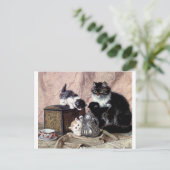 Carte Postale chats chatons jouer thé fête peinture antique (Debout devant)