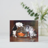 Carte Postale Chats Chatons Pêche dans un bol de poisson peintur (Debout devant)
