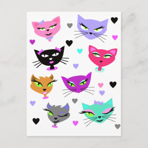 Carte Postale Chats colorés