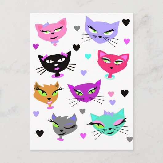 Carte Postale Chats colorés (Devant)