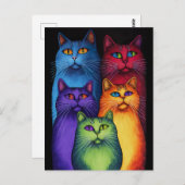 Carte postale Chats colorés (Devant / Derrière)