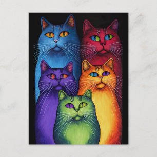 Carte postale Chats colorés
