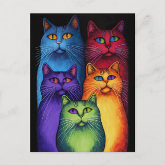 Carte postale Chats colorés