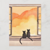 Carte Postale Chats dans la fenêtre | Silhouette de l'aquarelle  (Devant)