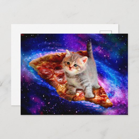 Carte Postale Chats dans la pizza spatiale (Devant / Derrière)