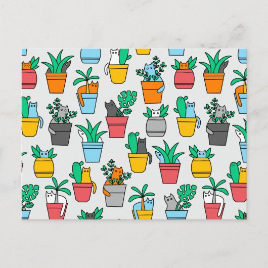 Carte Postale Chats dans les pots à fleurs (Devant)