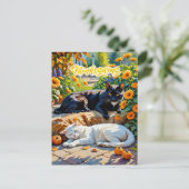 Carte Postale Chats d'automne et scène de jardin Citrouille (Debout devant)