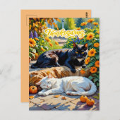 Carte Postale Chats d'automne et scène de jardin Citrouille (Devant / Derrière)