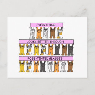 Carte Postale Chats de dessin animé portant des lunettes roses