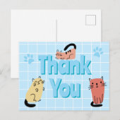 Carte Postale Chats de doodle bleu Merci (Devant / Derrière)