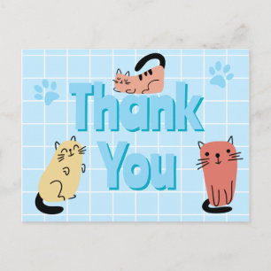Carte Postale Chats de doodle bleu Merci