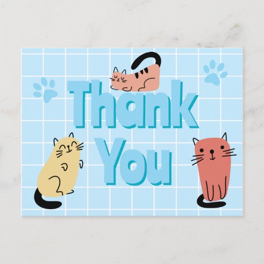 Carte Postale Chats de doodle bleu Merci (Devant)