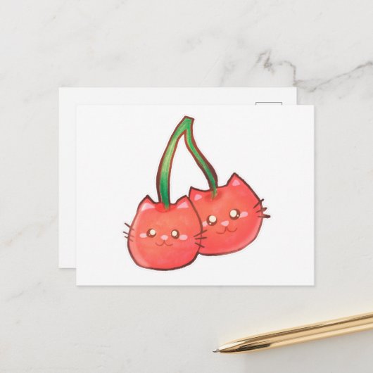 Carte Postale Chats de fruits de cerise (Devant/Arrière en situation)