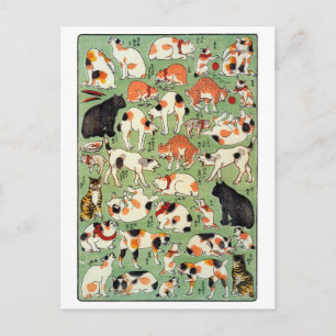 Carte Postale Chats de l'ère Edo, Utagawa Yoshifuji, Ukiyo-e