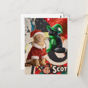 Carte Postale Chats de Noël mignons Collage de médias mixtes