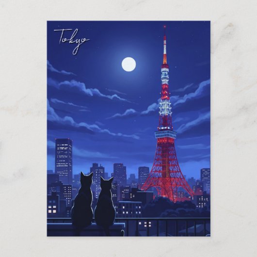 Carte Postale Chats de Tokyo la nuit (Devant)