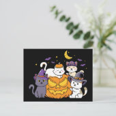 Carte Postale Chats d'Halloween Anime Chat Kawaii Citrouille (Debout devant)