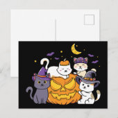 Carte Postale Chats d'Halloween Anime Chat Kawaii Citrouille (Devant / Derrière)