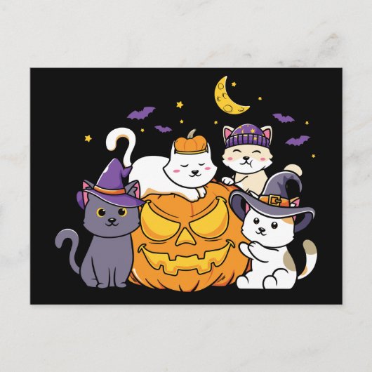 Carte Postale Chats d'Halloween Anime Chat Kawaii Citrouille (Devant)