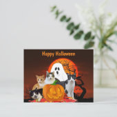 Carte Postale Chats d'Halloween dans un cimetière avec fantôme / (Debout devant)