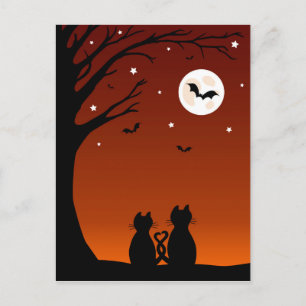 Carte Postale Chats D'Halloween Regardant La Lune