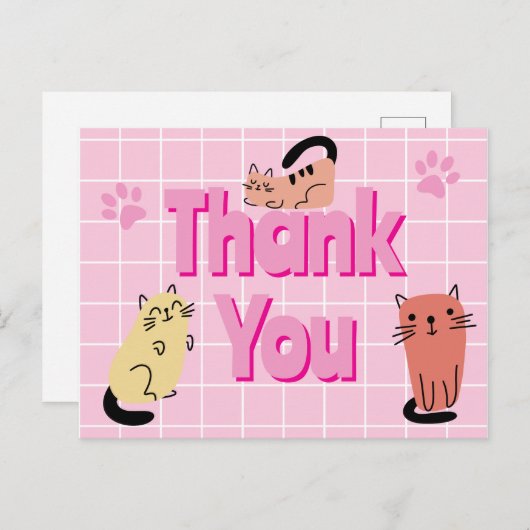 Carte Postale Chats Doodle Merci  (Devant / Derrière)