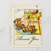 Carte Postale Chats drôles jouant sur une balançoire de cour de (Devant / Derrière)