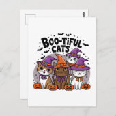 Carte Postale Chats éffrayants et Citrouilles (Devant / Derrière)