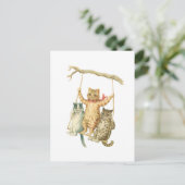 Carte Postale Chats en caricature aquarelle rétro se balançant d (Debout devant)